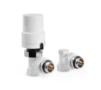 VANCOCO Robinet Thermostatique Radiateur et Coude de Réglage en équerre G1/2 (15×21) - Raccord étanche avec Joint 15/21 - Kit Thermostatique Radiateur Tout Blanc - Protection Anti-Gel, Norme EN215