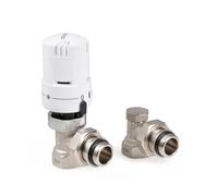 VANCOCO Robinet Thermostatique Radiateur et Coude de Réglage en équerre G1/2 (15×21) - Raccord étanche avec Joint 15/21 - Kit Thermostatique Radiateur Blanc - Protection Anti-Gel, Norme EN215