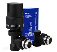 VANCOCO Robinet Thermostatique + Robinet de Retour Kit Complet 1/2 "(15×21), Raccord Étanche, Régulateur de Radiateur, Coude en Équerre, Noir Intégral, Sonde Liquide, Protection Anti-Gel, Norme EN215