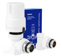 VANCOCO Robinet Thermostatique + Robinet de Retour Kit Complet 1/2 "(15×21), Raccord Étanche, Régulateur de Radiateur, Coude en Équerre, Blanc Intégral, Sonde Liquide, Protection Anti-Gel, Norme EN215