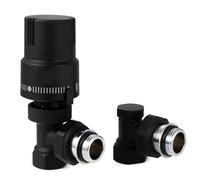 VANCOCO Vanne thermostatique + valve de retour Kit complet 1/2", raccord à bague d'étanchéité, vanne de radiateur, valve de chauffage, forme angulaire, blanc, capteur liquide, position anti-gel, norme