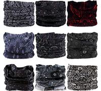 VANCROWN Lot de 9 et 6 pcs Headwear, Bandeau Écharpe Bandana Bandeau Masque Cache-col & More 12-in-1 Multifonctionnel Extensible Sport et décontracté, 9PC.Black Series.1