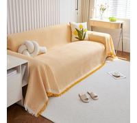 VanderHOME Grand Plaid et Couvre-lit en Gaufré, Protege Canape, Lavable Jeté de canapé, Jete de canape avec Franges Délicates 180 * 420cm-Jaune