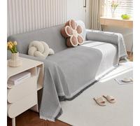 VanderHOME Grand Plaid et Couvre-lit en Gaufré, Protege Canape, Lavable Jeté de canapé, Jete de canape avec Franges Délicates 180 * 130cm-Gris