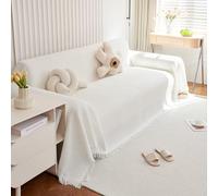 VanderHOME Grand Plaid et Couvre-lit en Gaufré, Protege Canape, Lavable Jeté de canapé, Jete de canape avec Franges Délicates 180 * 130cm-Blanc Pur