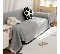 VanderHOME Grand Plaid et Couvre-lit en Gaufré, Protege Canape, Lavable Jeté de canapé, Jete de canape avec Franges Délicates 180 * 340cm-Noir