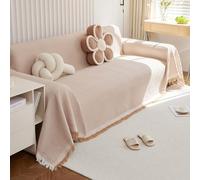 VanderHOME Grand Plaid et Couvre-lit en Gaufré, Protege Canape, Lavable Jeté de canapé, Jete de canape avec Franges Délicates 180 * 420cm-Kaki