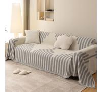 VanderHOME Housse de canapé 1/2/3/4 places, en chenille, protection de canapé pour animaux de compagnie, poils d'enfants, chats, griffures, 180 x 300 cm, gris clair