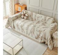 VanderHOME Housse de canapé à Motif Botanique Plaid Canape Multifonction Chenille Jete de Canape Grande Taille avec Frange, Jeté de lit ou Réversible Jeté de canapé 180 * 420cm-Kaki