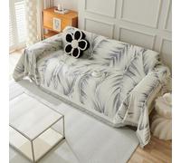 VanderHOME Housse de canapé à Motif Botanique Plaid Canape Multifonction Chenille Jete de Canape Grande Taille avec Frange, Jeté de lit ou Réversible Jeté de canapé 180 * 150cm-Gris