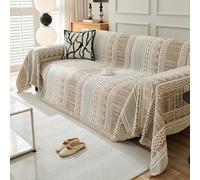 VanderHOME Housse de Canapé De Style Bohème Plaid Canape Grande Taille Chenille Jete de Canape avec Frange, Réversible Jeté de canapé,Couverture Canapé 180 * 300cm-Kaki