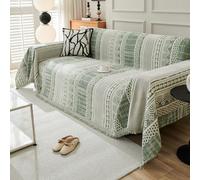 VanderHOME Housse de Canapé De Style Bohème Plaid Canape Grande Taille Chenille Jete de Canape avec Frange, Réversible Jeté de canapé,Couverture Canapé 180 * 420cm-Vert