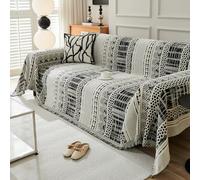 VanderHOME Housse de Canapé De Style Bohème Plaid Canape Grande Taille Chenille Jete de Canape avec Frange, Réversible Jeté de canapé,Couverture Canapé 180 * 90cm-Noir