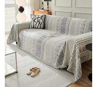 VanderHOME Housse de Canapé De Style Bohème Plaid Canape Grande Taille Chenille Jete de Canape avec Frange, Réversible Jeté de canapé,Couverture Canapé 180 * 230cm-Grau