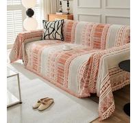 VanderHOME Housse de Canapé De Style Bohème Plaid Canape Grande Taille Chenille Jete de Canape avec Frange, Réversible Jeté de canapé,Couverture Canapé 180 * 280cm-Orange