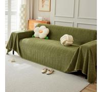 VanderHOME Housse de canapé en Chenille, Housse de canapé Multifonctionnelle, Couverture de canapé Lavable en Machine de Couleur Unie avec Glands Décoratifs 230 * 180cm-Vert Matcha