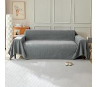 VanderHOME Housse de canapé en Chenille, Housse de canapé Multifonctionnelle, Couverture de canapé Lavable en Machine de Couleur Unie avec Glands Décoratifs 230 * 380cm-Gris foncé
