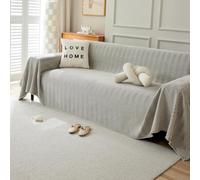 VanderHOME Housse de canapé en Chenille, Housse de canapé Multifonctionnelle, Couverture de canapé Lavable en Machine de Couleur Unie avec Glands Décoratifs 230 * 420cm-Gris Clair