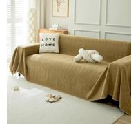 VanderHOME Housse de canapé en Chenille, Housse de canapé Multifonctionnelle, Couverture de canapé Lavable en Machine de Couleur Unie avec Glands Décoratifs 230 * 380cm-Kaki