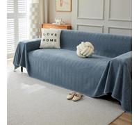 VanderHOME Housse de canapé en Chenille, Housse de canapé Multifonctionnelle, Couverture de canapé Lavable en Machine de Couleur Unie avec Glands Décoratifs 230 * 230cm-Bleu
