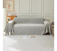 VanderHOME Housse de canapé en Chenille, Housse de canapé Multifonctionnelle, Couverture de canapé Lavable en Machine de Couleur Unie avec Glands Décoratifs 230 * 300cm-Gris Clair