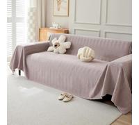 VanderHOME Housse de canapé en Chenille, Housse de canapé Multifonctionnelle, Couverture de canapé Lavable en Machine de Couleur Unie avec Glands Décoratifs 230 * 420cm-Rose