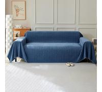 VanderHOME Housse de canapé en Chenille, Housse de canapé Multifonctionnelle, Couverture de canapé Lavable en Machine de Couleur Unie avec Glands Décoratifs 230 * 420cm-Bleu