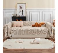 VanderHOME Housse de canapé en Chenille, Multifonctionnel Jete de Canape, Couverture de Canapé Décorative Universelle à Pompons,Plaid Canape Plaid pour Canapé 180 * 260cm Beige