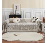 VanderHOME Housse de canapé en Chenille, Multifonctionnel Jete de Canape, Couverture de Canapé Décorative Universelle à Pompons,Plaid Canape Plaid pour Canapé 180 * 420cm Gris