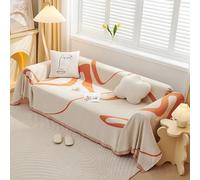 VanderHOME Housse de canapé en Chenille, Multifonctionnel Jete de Canape, Couverture de Canapé Décorative Universelle à Pompons,Plaid Canape Plaid pour Canapé 180 * 420cm Miel Orange