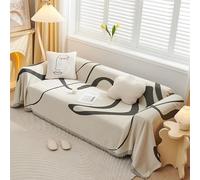 VanderHOME Housse de canapé en Chenille, Multifonctionnel Jete de Canape, Couverture de Canapé Décorative Universelle à Pompons,Plaid Canape Plaid pour Canapé 180 * 380cm Gris foncé