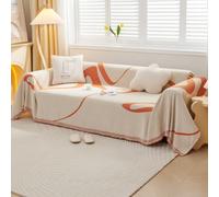VanderHOME Housse de canapé en Chenille, Multifonctionnel Jete de Canape, Couverture de Canapé Décorative Universelle à Pompons,Plaid Canape Plaid pour Canapé 180 * 340cm Miel Orange