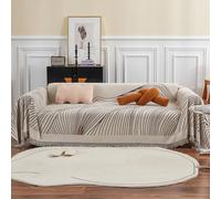 VanderHOME Housse de canapé en Chenille, Multifonctionnel Jete de Canape, Couverture de Canapé Décorative Universelle à Pompons,Plaid Canape Plaid pour Canapé 180 * 300cm Curry