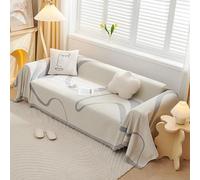 VanderHOME Housse de canapé en Chenille, Multifonctionnel Jete de Canape, Couverture de Canapé Décorative Universelle à Pompons,Plaid Canape Plaid pour Canapé 180 * 340cm Gris Clair