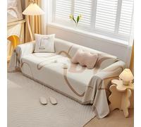 VanderHOME Housse de canapé en Chenille, Multifonctionnel Jete de Canape, Couverture de Canapé Décorative Universelle à Pompons,Plaid Canape Plaid pour Canapé 180 * 180cm Kaki