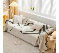 VanderHOME Housse de canapé en Chenille, Multifonctionnel Jete de Canape, Couverture de Canapé Décorative Universelle à Pompons,Plaid Canape Plaid pour Canapé 180 * 340cm Gris foncé