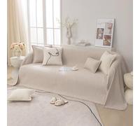 VanderHOME Housse de Canapé en Lin 1/2/3/4 Places, Couverture Canape Respirante Et Confortable, Jeté de Canapé Antidérapant, Housse de Canape Câline 180 * 380cm-Thé au Lait