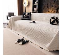 VanderHOME Housse de Canapé Réversible, Couverture Canapé Moderne Double Face en Polyester, Grand Plaid Motif Géométrique Élégant, Chaud et Doux pour Salon, Chambre 180 * 360cm-Beige