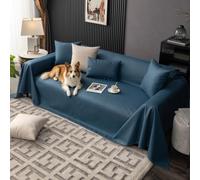 VanderHOME Housse Imperméable Canapé, Plaid Imperméable，Entretien sans Lavagedesign Minimaliste en Couleurs Unies，Antidérapante, Protection Canape Chat Anti Griffe 210 * 340cm-Bleu