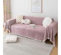 VanderHOME Jeté de Canapé Couleur Pure - Grand Plaid, Couverture Douce avec Pompons Décoratifs, Respirante Et Légère pour Le Canapé, Le Lit Et Les Voyages 230 * 340cm-Rose