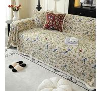VanderHOME Jeté de canapé, Plaids en Coton Et Lin Respirant pour Le Canapé, Décoration d'Intérieur d'Inspiration Vintage avec Polyvalence en Toute Saison 180 * 260cm-Merle Bleu des Jardins