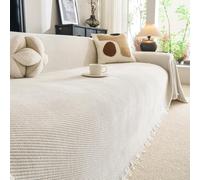 VanderHOME Jeté de Canapé Réversible en Chenille, Protege Canape, Épais et Résistant, Anti-Griffures pour Animaux, Couverture Décorative avec Franges, Doux Respirant 180 * 260cm-Blanc