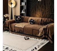 VanderHOME Multifonctionnel Chenille Plaid Couverture Canape Décoratifs Jeté de lit ou Jeté de canapé Doux et Confortable Couvre Canapé de canapé Chambre Salon 180 * 420cm-Curry