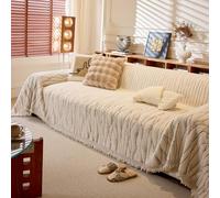 VanderHOME Plaid Canape Chaude et Douce,Couverture de Jet en Chenille Velours,Glands Rayures Couverture Canapé, Décoratifs Jeté de lit ou Jeté de canapé Doux et Chaud 180 * 300cm-Beige