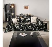 VanderHOME Plaid Canape, Jeté de Canapé Respirante, Jete de Canape Grande Taille,Décoratifs Jetés de lit, Motif d'Orchidée Jade Multifonctionnel Plaid Jeté de Lit 180 * 480cm-Noir