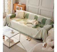 VanderHOME Serviette de Canapé Housse de Lit Grande Taille Housse de Canapé 1 2 3 4 Places,Réversible Couvre Canapé Jete de Canape Polyvalente avec Décoratifs Glands 180 * 340cm-Vert