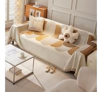 VanderHOME Serviette de Canapé Housse de Lit Grande Taille Housse de Canapé 1 2 3 4 Places,Réversible Couvre Canapé Jete de Canape Polyvalente avec Décoratifs Glands 180 * 420cm-Kaki