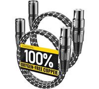 VANDESAIL Lot de 2 câbles XLR, 0,9 m, XLR mâle vers femelle, cordon de microphone équilibré à 3 broches, cordon micro court de 91 cm, cuivre sans oxygène (OFC) en nylon tressé