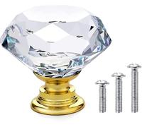 Vandicka 20 x Poignée Bouton de Porte Placard Meuble Tiroir - Diamant en Verre Cristal Clair + Base en or - 30mm - avec Vis de 3 Longueurs