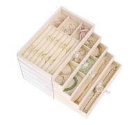 Vandicka Boîte à bijoux à 5 niveaux - Grande boîte à bijoux pour fille - 23,5 x 13,5 x 17,5 cm - Pour boucles d'oreilles, colliers, bagues, cadeau de mariage - Beige